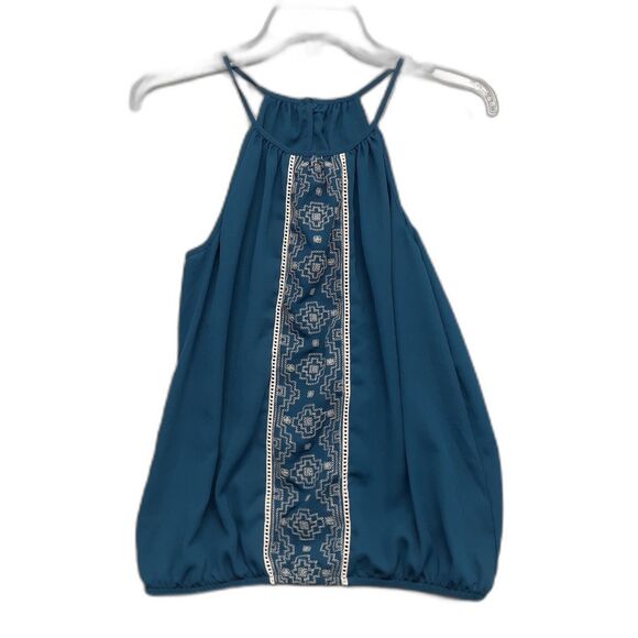 Maurices Spaghetti Strap Tank Top Blouse Teal Blue Aztec Embroidered Size S - Picture 1 of 8